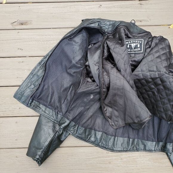 Vintage 90s y2k Barney's Leather Black Armored Moto Motorcycle Racing Jacket XL - Picture 3 of 8